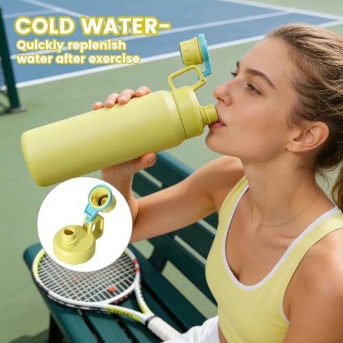 30oz Yellow Insulated Water Bottle with Carry Handle for Gym, Commute - color: Yellow