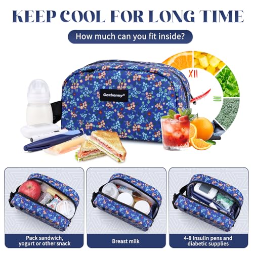 Cerbonny Small Cooler Bag,Freezable Lunch Bag,Built-in ice pack - color: Blue-Floral Print