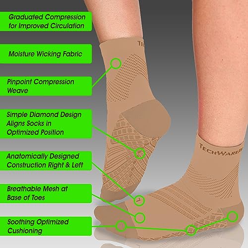 TechWare Pro Plantar Fasciitis Socks – Cushion Ankle Compression Socks Women & Men. Achilles Tendonitis Brace & Arch Support - color: Beige / Beige, size: Large