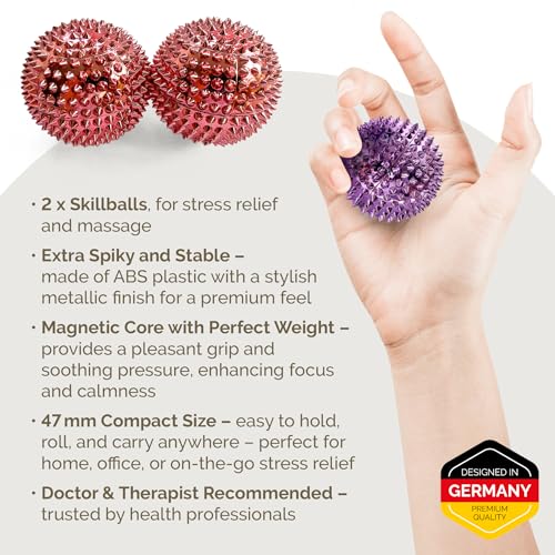 2X Spiky DBT Skill Balls | Magnetic Stress Relief Balls | Spiky Massage Balls for Relaxation, Tension Release, Focus & Mobility (Rose Gold, 2 Inch) - color: Rose Gold, size: 2 inches