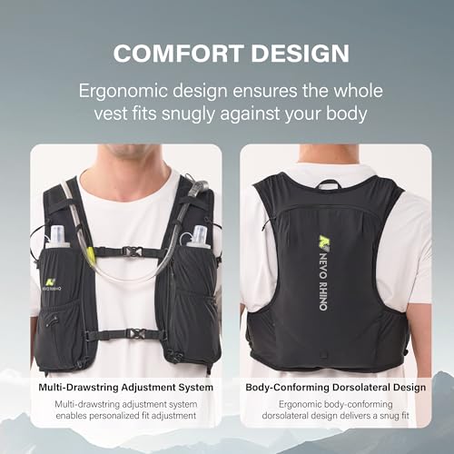 N NEVO RHINO Running Vest, Hyration Vest with 2 Pcs 500ML Soft Flasks - color: Black, size: Medium