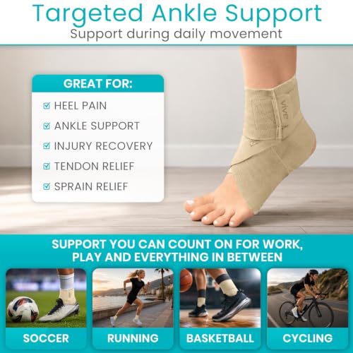 Vive Ankle Wrap (2 Pack) - Strap Heel Brace Stabilizer for Sprained Foot - color: Beige