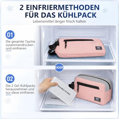 MIER Small Freezable Snack Bags Frozen Mini Cooler with 2 Gel Packs, Pink - color: Pink/Grey
