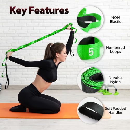 Acozycoo Stretching Strap with Loops for Physical Therapy,Knee,Leg Lifter - color: Green, size: Length: 86 Inch, Width: 1.5 Inch
