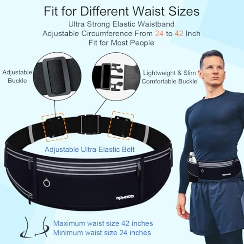 Slim Running Belt with Water Bottle Holder for Women Men, Black - color: 06-Jet Black