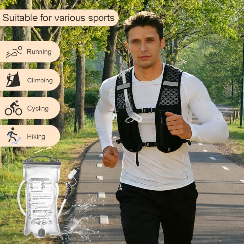 Running Vest Hydration Backpack for Men Women, Lightweight Breathable Hydration Packs, Adjustable Chest Straps Daypack, Reflective Water Running Vest for Marathon, Trail, Hiking, Cycling - color: Black