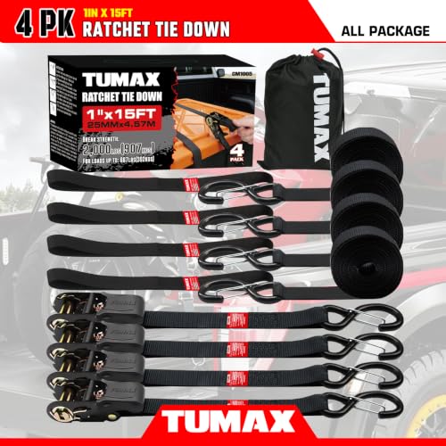 15 FT Ratchet Straps 4-PK 2000 lbs Heavy Duty Cargo Tie Down Straps - size: 2000lbs-Black
