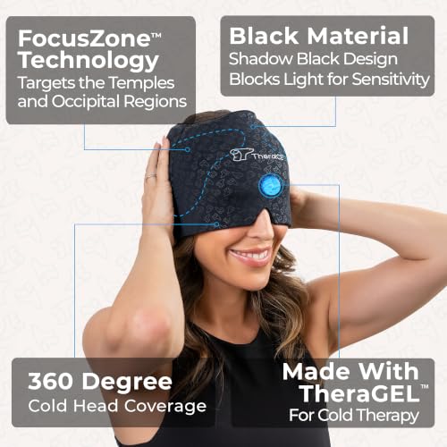 TheraICE Migraine Relief Cap PRO, Headache Hat Ice Pack Mask Cold Head Wrap - color: Pro Shadow Black, size: One Size