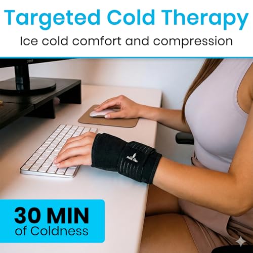 Arctic Flex Wrist & Thumb Ice Pack Wrap - Extra Strength Hot & Cold Therapy - color: Black, size: Large