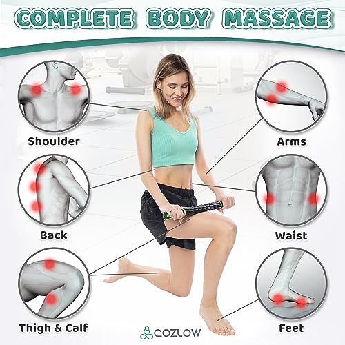 Muscle Roller Stick, Black Green, Hand Held Body Massager, 9 Rollers - color: Black, Green