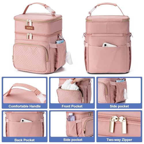 Breastmilk Cooler Bag with Ice Pack Fits 6 Baby Bottles Up to 9 Ounce, Double Deck Leak-Proof Baby Bottles Bag with Shoulder Strap for Nursing & Working Mom, - color: Pink with pocket