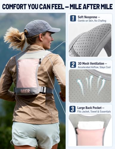 MIER Running Hydration Vest for Women Men, 500ml Soft Flask & Phone Holder - color: Pink, size: XSmall/Small