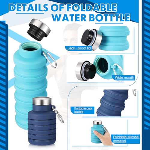 Baderke 2 Pcs Collapsible Water Bottles, 17oz, Navy Blue,Blue - color: Navy Blue,Blue
