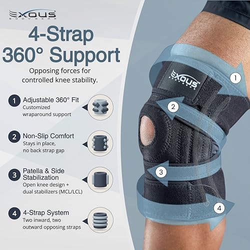 Knee Brace for Men & Women with Patented 4-Way Adjustable Support