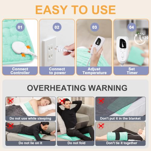 Heating Pad,Electric Heating Pad,Heating Pad for Back (LightGreen, 24"x12") - color: Lightgreen, size: 24x12 Inch