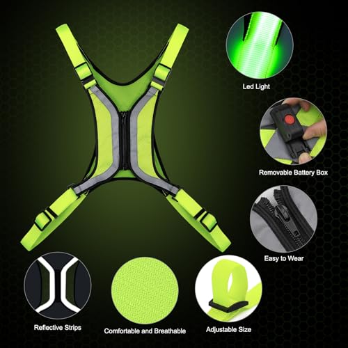 LED Reflective Vest, Light Up Running Vest, Rechargeable Reflective Running Gear for Walking Running Cycling at Night, Adjustable for Men Women - size: Large