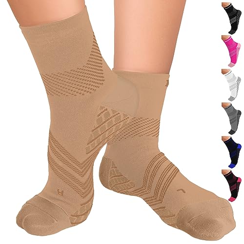 TechWare Pro Plantar Fasciitis Socks – Cushion Ankle Compression Socks Women & Men. Achilles Tendonitis Brace & Arch Support - color: Beige / Beige, size: X-Large