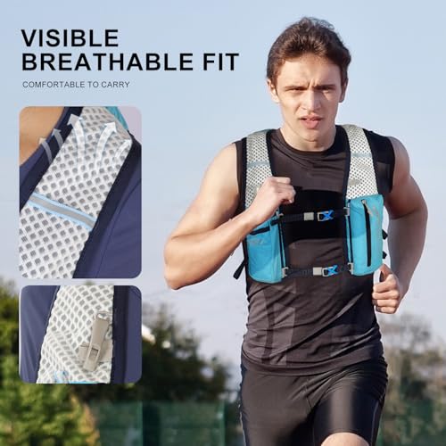 INOXTO Running Hydration Vest Backpack,Lightweight Insulated Pack with 1.5L Water Bladder Bag Daypack for Hiking Trail Running Cycling Race Marathon for Women Men - color: Blue stripes