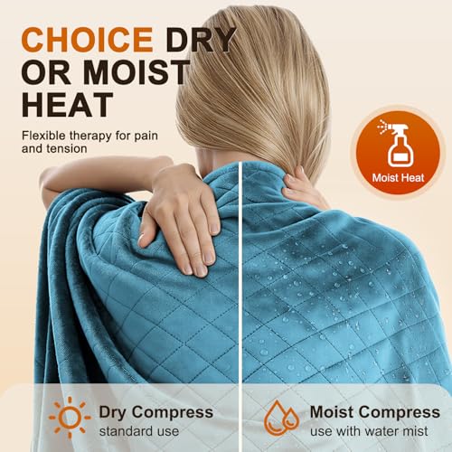 Electric Heating Pad for Back Neck & Shoulders, 35"x20" King Size, Velvet - color: Blue