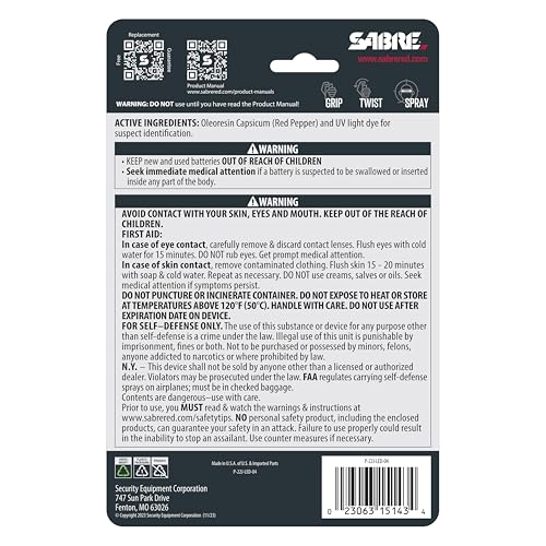 SABRE Runner Pepper Gel Spray for Running, Walking & Personal Safety - color: Pepper Gel with LED Hand Strap, Yellow