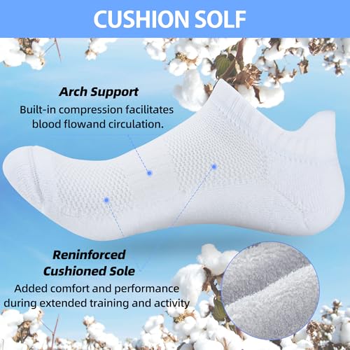 ATBITER Women's Ankle Socks Cushioned Running Athletic No Show Socks-6Pairs - color: 6pairs 2white+2black+2grey, size: 10-12
