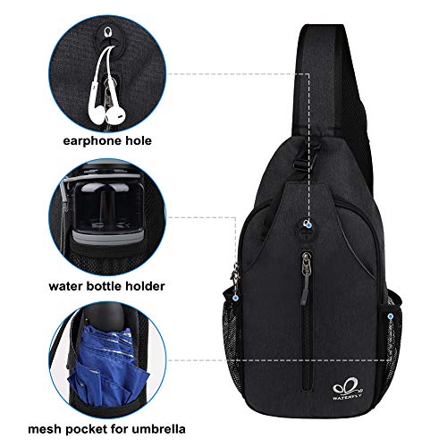 WATERFLY Crossbody Sling Backpack Sling Bag Travel Hiking Chest Bag Daypack (Black) - color: Black