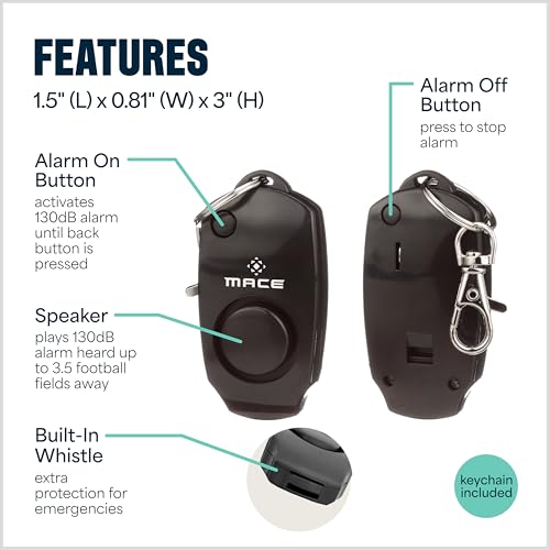 Mace Personal Safety Alarm - Loud 130db Siren, Built in Emergency Whistle, Easy On/Off Push Button Activation, Batteries Included, Personal Alarm for Women & Men - Black - color: Black (Alarm Only)