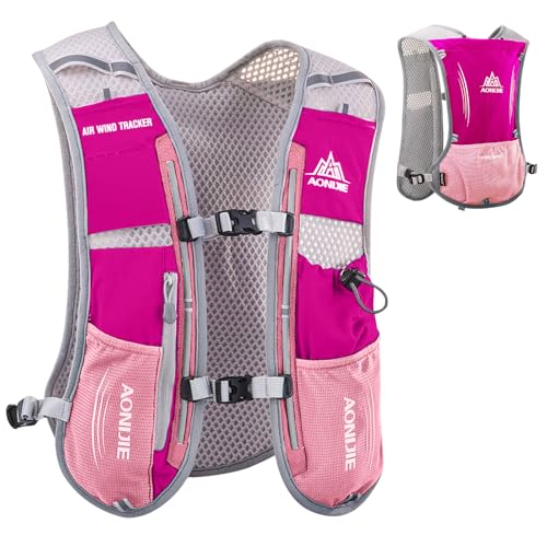 Azarxis Hydration Running Vest Backpack Pack 5L 5.5L for Women and Men Jogging Trail Race Marathon Cycling Hiking - color: Rose Red