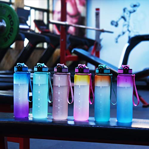 EYQ 32oz Water Bottle with Straw, Sports Bottle with Time Marker - color: R