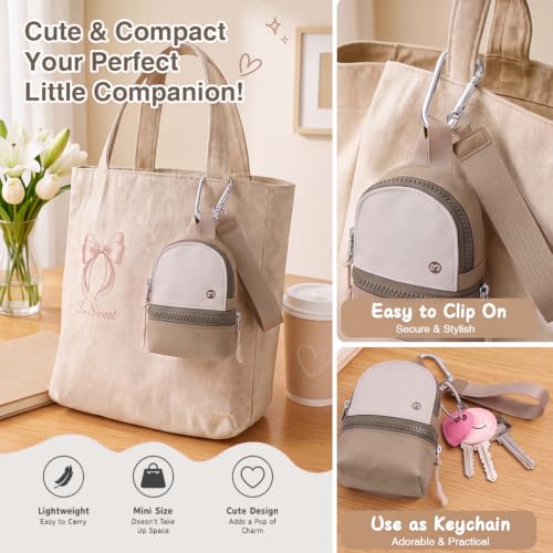 Babysun Mini Backpack Keychain Wristlet Pouch Small Change Coin Purse Cute Zipper Wallet With 3 RFID Card Slots For Women/Men Airpods Cosmetics - color: Khaki
