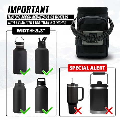 NATURE PIONEOR 32 64 128oz Tactical Water Bottle Pouch, MOLLE Bottle Holder - color: Black, size: 64OZ