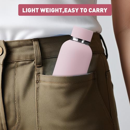 Exllena Small Water Bottle 12oz with Clip, Double Wall Stainless Steel Vacuum Small Insulated Water Bottle Keeps Drinks Cold 24 Hrs/Hot 12 Hrs for Kids Handbag School BPA Free (Pink) - color: Pink, size: 350 ml