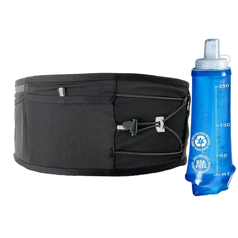 Running Belt Fanny Pack with 250ml Soft Water Bottle Flask for Women Men,Any Phone Size Adjustable button No-Bounce Moisture Wicking Waist Pack Great for Jogging Trail Running Belt (XL-35in to 41in) - size: X-Large(35in-41in)