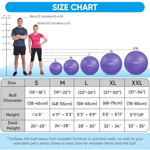 APEXUP Yoga Ball, 660 lbs Anti-Burst Exercise Ball with Pump, 5 Sizes - color: Purple, size: S (15"~18") 45cm