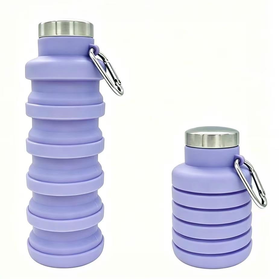 YCT Collapsible Water Bottle 17oz（500ml），Travel Portable Sport Water Bottle，Reusable Silicone Foldable Water Bottles for Gym Camping Hiking (Purple) - color: Purple