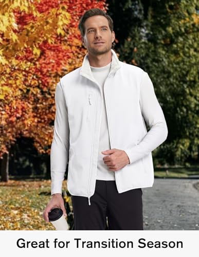 fit space Men's Lightweight Vest Softshell Sleeveless Windproof Jacket with Zipper Pocket Cycling Travel Hiking Running Golf - color: White, size: Large