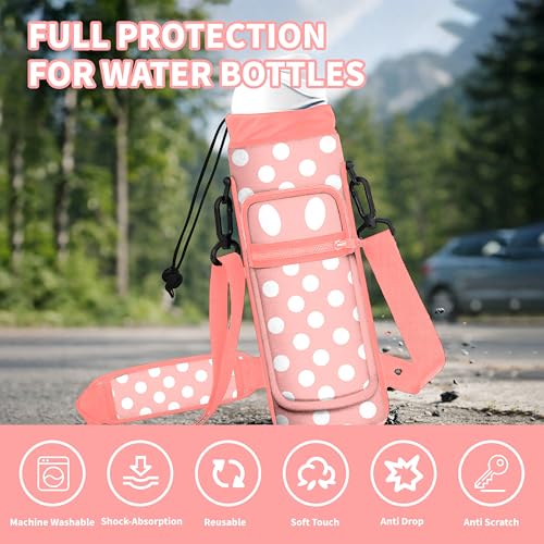 Water Bottle Holder with Strap, 18-32oz Water Bottle Carrier Sling Bag - color: Pink Polka Dots