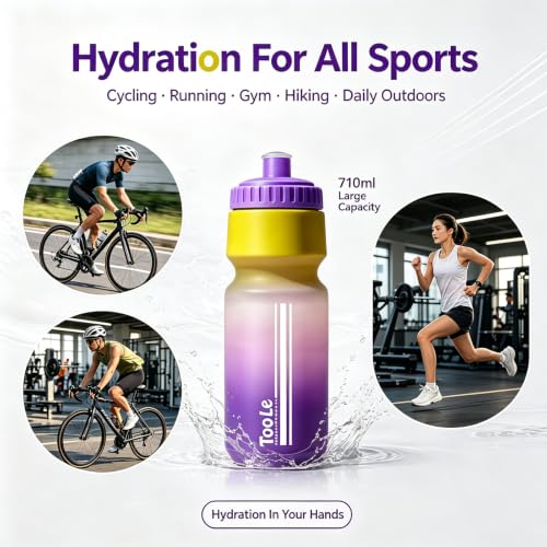 2 Pack Bike Water Bottle, Squeeze Water Bottle Leakproof BPA Free 24Oz - color: V-Black+Purple