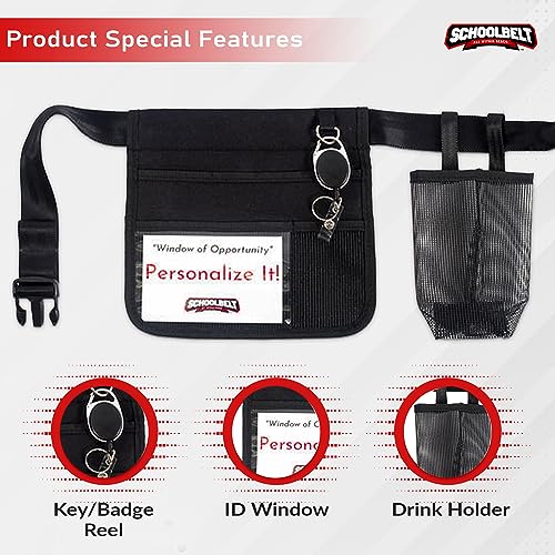Mini Premium Hip Utility Pouch/Teachers & Mobile Workers /6 Pocket/Key/Badge Reel/Drink Pouch/ID Sleeve (Up to 44" Waist) - size: Up to 44" Waist