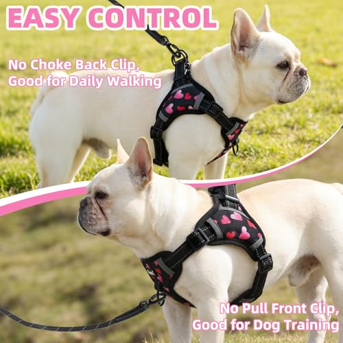 PUPTECK Dog Harness Small Sized Dog, Step in Adjustable Reflective Dog Vest Harness Escape Proof, No Pull Soft Padded Harness Easy Control, Heart, S - color: Black(Heart), size: S (CHEST: 13"-18")