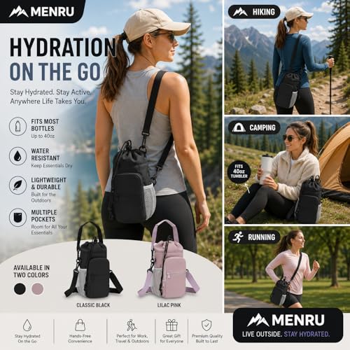 2 Pack Water Bottle Holder Bag with Strap for 30-40 Oz Bottles - color: black and purple