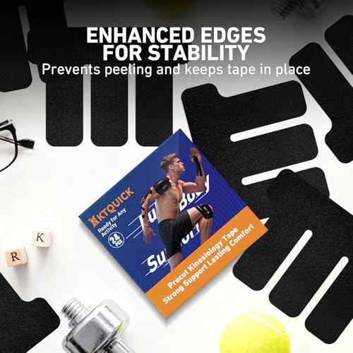 KTQUICK Precut Kinesiology Tape for Shoulders, 24 PCS, 20% Stronger, Black - color: Black, size: 24PCS