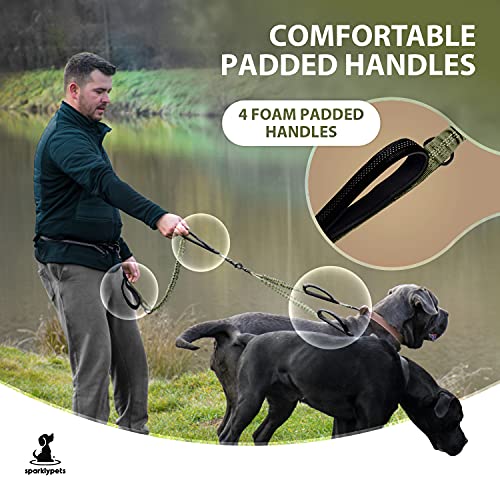 SparklyPets Hands Free Dual Dog Leash, Medium & Large (Olive Green) - color: Olive Green, size: 2 dogs M/L