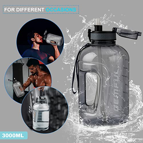 GEMFUL 3L Water Bottle with Measurements & Straw 100oz Leakproof Jug (Grey) - color: Grey, size: 3 L