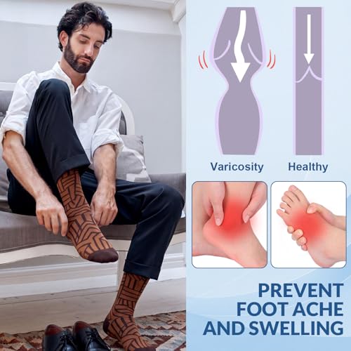 Shyyween 12 Pairs Men Knee High Compression Socks - size: Large, style: Geometric Texture