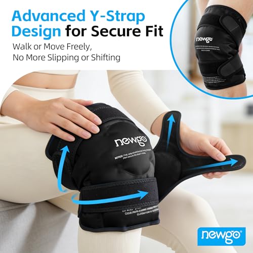 NEWGO Knee Ice Pack Wrap, 360° Full Wrap Cold Compression Sleeve, Black - color: Regular Black 1-pack