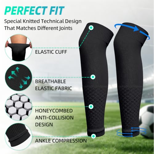 Aegend Soccer Leg Sleeves for Grip Socks, Compression Shin Guard Sleeves - color: Black, size: Large