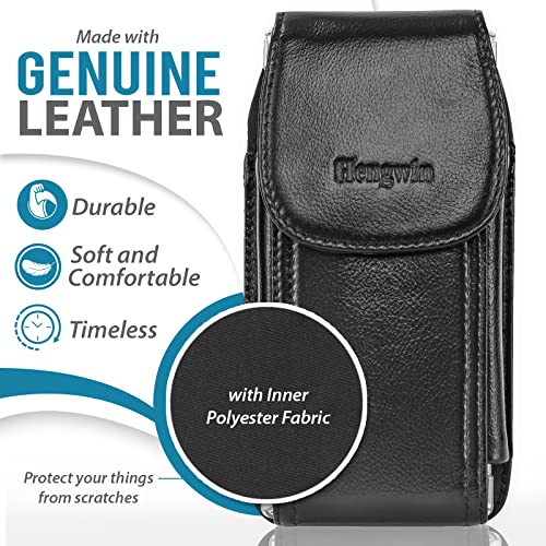 Real Leather Cell Phone Holster Belt Holder Belt Clip Pouch Case - color: Black