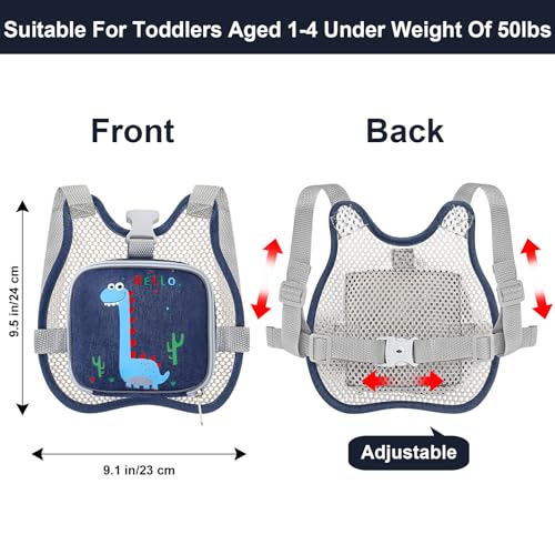 Accmor Toddler Harness Leash, Cute Dinosaur Kids Leashes + Reflective Anti Lost Wrist Link, Collapsible Baby Walking Harness Belt, Breathable Child Hand Strap Tether for Boys Traveling in Hot Weather - color: Navy Blue/Breathable Brachiosaurus
