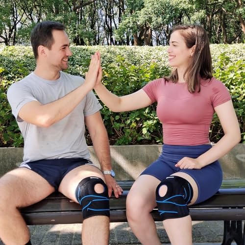 DOUFURT Knee Brace for Men & Women, Side Stabilizers & Patella Gel Pads - color: Blue, size: Small